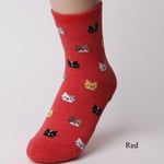 1 Pair Lovely Cat Socks Cute Animal Pattern Cartoon Red