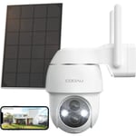 COOAU 2K Camera Surveillance WiFi Exterieure sans Fil Solaire PTZ Caméra IP Batterie Vision Nocturne en Couleur PIR Détection