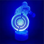 3D Light for Kids, Superhero Captain America 3D Illusion Night Lamp Childrens Night Night for Boys Playstation Lights 3D Boy Baby Creative Table Sleeping Lamp