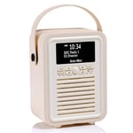 VQ Portable Retro Mini DAB and DAB+ Digital Radio with FM, Bluetooth, Aux, USB, Alarm Clock – Cream
