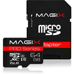 Magix Carte Mémoire microSD 64Go Classe 10 V30 U3, Vitesse de Lecture Allant jusqu'à 95 Mo/s, PRO Series (Adaptateur SD inclus)