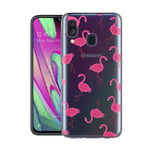 ZhuoFan Samsung Galaxy A40 Case, Phone Case Transparent Clear with Pattern Ultra Slim Shockproof Soft Gel TPU Silicone Back Cover Bumper Skin for Samsung Galaxy A40 Smartphone (Flamingos)