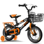 QQBB Suspension Children's Bicycle, 2-7 Years Old Boys And Girls 12In, 14In, 16In, 18In Thick Carbon Steel Frame Aluminum Alloy Wheels with Rear Seat Flash Mute Auxiliary Wheels,C,14in