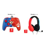 PDP Gaming LVL40 Stereo Headset with Mic for Nintendo Switch - PC, iPad, Mac, Laptop Compatible - Noise Cancelling Microphone, 3.5 mm Jack - neon blue-red & PDP Faceoff Deluxe
