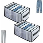 2 Pcs Jeans Organisateur de Tiroir avec Poignée et Compartiments, Boite a Rangement Pantalon d'Armoire Pliable en Maille Grande Capacité pour