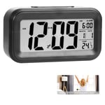 Smart Digital Alarm Clock, LED Dimmable Intelligent Night Light Digital Alarm Clock, Snooze Function, Date Temperature Display with Large Display, for Adults and Children (Black)