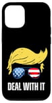 iPhone 14 Pro Deal With It Funny Trump Hair American Flag Sunglasses Joke Case