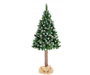 Kunstigt juletræ 180 cm - med sne og kogler og træstamme