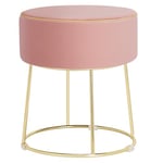 COSTWAY Tabouret Coiffeuse Rond, Pouf Coiffeuse en Velours Rembourré, Pouf Tabouret, Base en Métal, Coussinets Antidérapants, pour Salon, Chambre, Entrée, 35 × 35 × 41 cm (Rose)