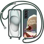 CaseLover Coque avec Cordon pour Samsung Galaxy S22 5G, Noël Coque de Cellulaire Corde Silicone Étui en Motif Père Noël avec Réglable Collier Téléphone Chaîne Lanyard Housse pour Samsung S22 5G, Vert
