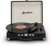 ByronStatics Vinyl Record Player, 3 Speed Turntable Bluetooth Record Player with 2 Built in Stereo Speakers, Replacement Needle, Supports RCA Line Out, AUX in, Portable Vintage Suitcase (Black)