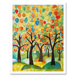 Apple Tree Orchard Abstract Folk Art Landscape Watercolour Painting Art Print Framed Poster Wall Decor 12x16 inch