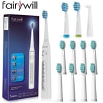 Sonic  Electric 5 Mode Rechargeable Whitening Fairywill Toothbrush 12 Brush Head
