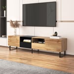 Modernluxe - Meuble tv 190cm avec 2 compartiments et 2 tiroirs pour chambre ou salon - Naturel