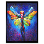 Vibrant Neon Dragonfly Glowing Night Oil Painting Art Print Framed Poster Wall Decor 12x16 inch