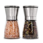 Hight Quality Salt and Pepper Grinder 2pcs- Premium Stainless Steel with Adjustable Ceramic Coarseness - Enjoy Favorite Spices, Fresh Ground Pepper, Himalayan Or Sea Salts iRayer (Short, 5.3)