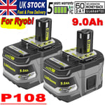 2x For Ryobi One+ Plus 18V 9.0Ah Lithium Battery P108 RB18l13 RB18l50 RB18L40 UK