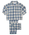 Mini Vanilla Boys Traditonal Cotton Pyjamas, in a Classic Faded Denim Blue and Ivory Check. - Size 4-5Y