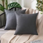 MIULEE Outdoor Waterproof Cushion Covers 18x18 Inches for Garden Furniture Water Resistant Pillow Covers Outside Scatter Cushions for Patio Couch Sofa Linen Balcony Set of 2, 45x45cm Dark Grey