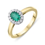 18ct Yellow Gold 0.44ct Emerald Diamond Halo Ring
