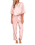 Ekouaer Satin Pyjama Femme Pyjama Set Femme Soie Nuit Pjs Sets Sleepwear,Rose Clair,L