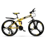 DGPOAD Folding Mountain Bikes For Men Adults Women Teens Ladies Unisex Alloy City Bicycle 26" With Adjustable Seat,comfort Saddle Lightweight Disc brakes/Yellow / 21 speed