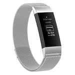 JIAOCHE Stainless Steel Magnet Wrist Strap for FITBIT Charge 4，Small Size: 190x18mm(Black) (Color : Silver)