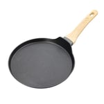 MasterChef Pancake Pan Non Stick Crepe Maker, Tawa for Induction Hob, Gas, Halogen & Ceramic Stoves, Swiss Engineered Scratch Resistant Aluminium with Wood-Look Handle, 25cm, Black