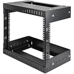 StarTech.com 8U 19" Wall Mountable Network Rack, Adjustable Depth 30 to 51cm, 2 Post Open Frame Rack for Switch/Data/AV/IT/Communication Equipment with Cage Nuts & Screws (RK812WALLOA)