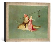 'Encadré Image de Hieronymus Bosch "The Temptation of St. Anthony, RIGHT HAND Panel, detail of a couple Riding A Fish, d'art dans le cadre de haute qualité Photos fait main, 40 x 30 cm, argent Raya
