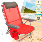 Aktive Beach Reclining Folding Beach Chair With Cushion Röd