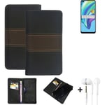Wallet Case + headphones for Oppo A15 Protective Cover Brown