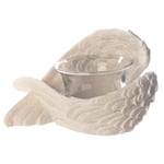 Decorative Angel Wings Votive Candle Holder - White Resin & Glass Winged