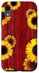 Coque pour iPhone XR Tournesols sur table de pique-nique rouge patiné grange rustique