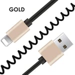 1 Metre Coiled Spiral Lead 8 Pin for QUICK Charging & Sync – suitable for USB Cable Tidy Connection with Phone 5/6 / 6s / 7/7 +/ 8/8 Plus & X/XS Max & Mini Air Plus (Gold)