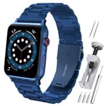 Hianjoo Strap Compatible with Apple Watch 38mm/40mm/41mm, Ultra Thin Solid Stainless Steel Metal Wristband with Durable Folding Clasp Replacement for Apple iWatch Series 7/SE/6/5/4/3/2/1- Blue