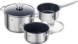 ZWILLING (Set de 3 casseroles), 2 Couvercles, compatible induction, Acier Inoxydable, série Focus, Argenté
