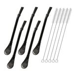 Stainless Steel Straw Filter Spoon, Yerba Mate Bombilla, Loose Leaf Tea Strainer, Tea Straw for Drinking Coffee, Cocktail, Pack of 5 with Cleaning Brush (5 Black)