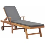 Helloshop26 - Transat chaise longue bain de soleil lit de jardin terrasse meuble d'extérieur avec coussin bois de teck solide gris foncé - Bois