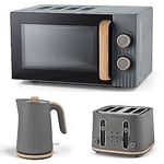 "Grey Wood Textured Scandi Kettle, Toaster, and Microwave Set"