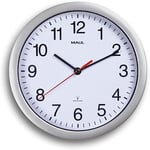 MAUL Horloge Murale MAULrun Ø 25 cm | Horloge radiopilotée élégante | Horloge Classique pour Le Bureau, l'atelier et à la Maison | Bonne lisibilité | Argenté