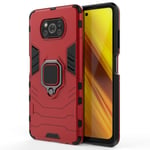 VGANA Case for Xiaomi Poco X3 NFC/Xiaomi Poco X3 Pro, Car Magnet Ring Function Dual Layer Shockproof Scratchproof Protective Cover. Red