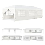 COSTWAY Vattentät Trädgårdslusthus 3x9M-6 Avtagbara väggar-Transparent Fönster-2 Dörrar Entréer Fester, Bröllop, Beach BBQ Vit