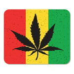 Colorful Marijuana Cannabis Leaf on Grunge Rastafarian Flag Green Autumn Drugs Home School Game Player Computer Worker MouseMat Mouse Padch