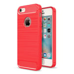 Borstat skal i kolfiber-design till iPhone 5/5S & SE - Röd