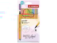 Stabilo Point 88, Fin, 12 Färger, Beige, Blå, Grön, Ljusgrön, Orange, Pastel, Persika, Violett, Gul, Metall, 0,4 Mm, Multifärg
