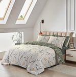 SeventhStitch Leaf Printed Duvet Cover 100% Egyptian Cotton White Green Reversi