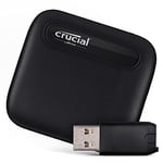 Crucial X6 500GB Portable SSD with USB-A adapter - up to 540MB/s - PC and Mac, USB 3.2 External Solid State Drive - CT500X6SSD9