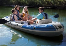 Intex Excursion 4 Person Inflatable Outdoor Boat Set with Oars and Hand Pump