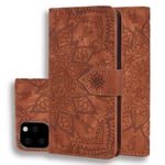 Scratch Resistant Genuine Leather Case Calf Pattern Double Folding Design Embossed Leather Case With Holder and Card Slots, for IPhone 11 (6.1 Inch) (Color : Brown)